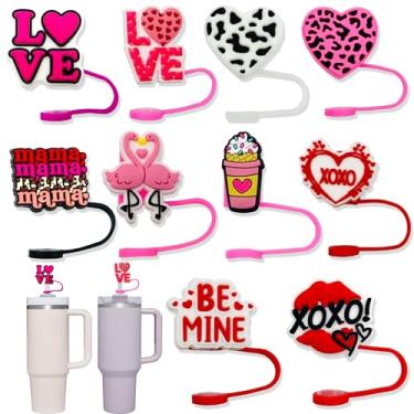Imagem de 10 peças de tampa de palha para copo Stanley 30 e 1,134 g copo de 10 mm tampas de palha de silicone reutilizáveis capas de ponta de palha para copos Stanley acessórios capa de canudo com tema rosa