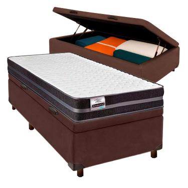Imagem de Cama Box Bau Marrom Solteiro + Colchão Molas Ultralastic Bogota Inducol