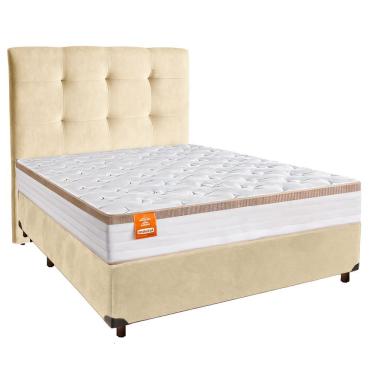 Imagem de Cama Box + Colchão Casal Molas Ensacadas Isis Real Inducol + Cabeceira Estofada