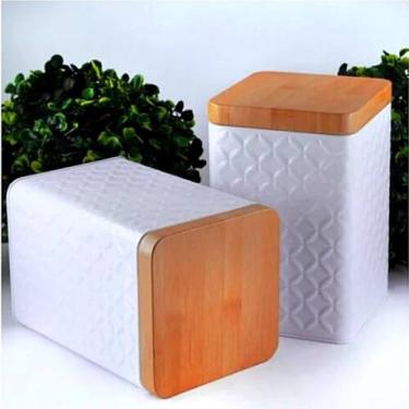 Imagem de Kit 2 Porta Mantimentos Lata Relevo quadrada- Homecook, Branco