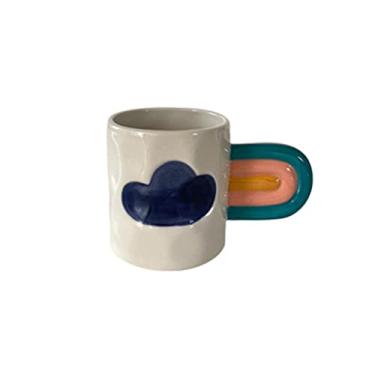 Imagem de GRFIT Caneca de cerâmica caneca de chá da tarde caneca de chá swing xícara de chá doméstico sala de estar copo de leite pode entrar no forno de microondas com alça de arco-íris caneca de café (cor