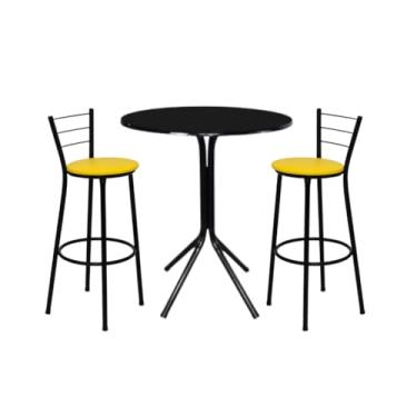 Imagem de Mesa Bistro Alta com 2 Banquetas - Conjunto Completo para Área Gourmet Bar e Varanda (Amarelo)