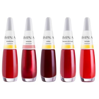 Imagem de Kit 6 Esmaltes Impala Tons de Vermelho Cremosos Perolados (5 Cores)