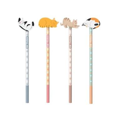 Imagem de Lápis HB Cis Fantasia com Borracha Gatos Cor Escrever Aula Fofo Colori