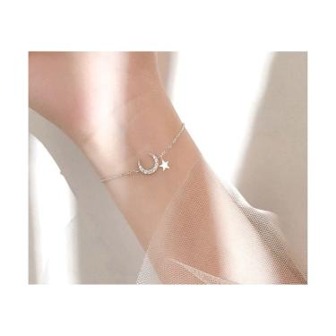 Imagem de Pulseira em prata 925 com design de estrelas e lua de 14-18 cm de comprimento