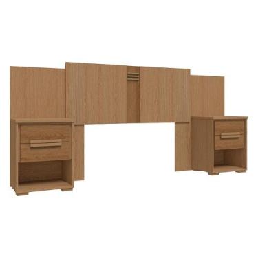 Imagem de Cabeceira Casal com Mesa de Cabeceira 2 Gavetas Rimo Angra Carvalho/Je