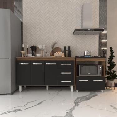Imagem de Mobília Decor, Gabinete Armário Carine 138 cm com Tampo Tampão e Balcão Evelyn Para cooktop 5 Bocas Savana com Preto