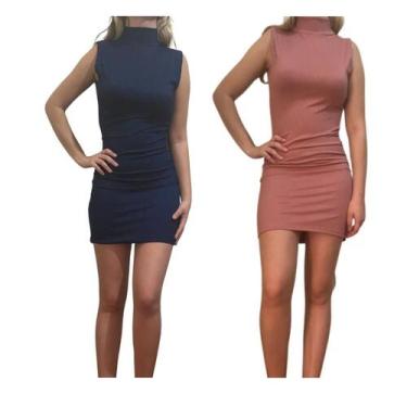 Imagem de Kit c/2 Vestidos Gola Alta Canelado - Empório J, Marinho, Rose, Único