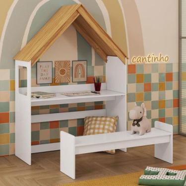 Imagem de Mesa Infantil Casinha Montessoriana com Banco 100% Mdf Branco Brilho/A