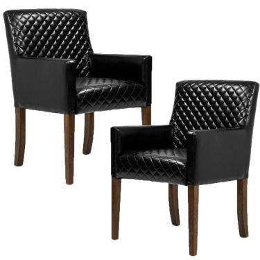 Imagem de Kit 02 Poltronas Sala de Estar Base de Madeira Liverpool PU Sintético Preto Tressê - Gran Belo