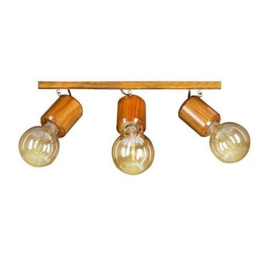 Imagem de Luminária Lustre Trilho Régua Em Madeira 40Cm 3 Lâmpadas - Jn Artes Rú