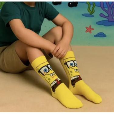 Imagem de Meia Bob Esponja Infantil 23 Ao 34 Amarela Estilosa - Sem Marca