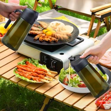 Imagem de Pulverizador de azeite de oliva de vidro de 470 ml para cozinhar dispensador de óleo 2 em 1 para cozinhar fritadeira a ar e salada, frasco de spray premium de grau alimentício, preto, verde