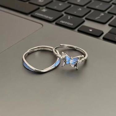 Imagem de Anel luminoso azul moderno que brilha no escuro fluorescente zircão anel ajustável doce presente romântico dia dos namorados, Liga de aço, Sem pedra preciosa