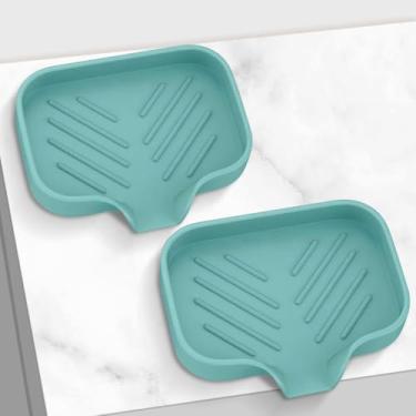 Imagem de 2 saboneteiras de silicone para banheiro com bico de drenagem - organizador de pia de banheiro e cozinha, suporte de esponja, bandeja de sabonete, perfeito para dispensador, depurador, garrafa, copo