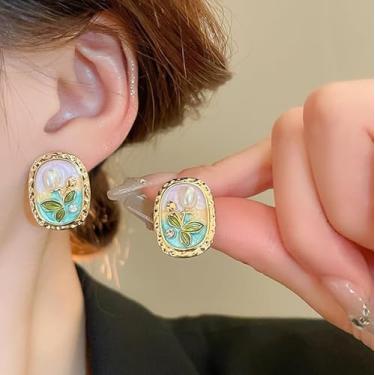 Imagem de Brincos de flor de pérola barroca retrô elíptico Monet jardim estilo corte brincos coloridos orelha doce decorativo para mulheres uso diário joias presentes, Standard, Liga de aço, Sem pedra preciosa