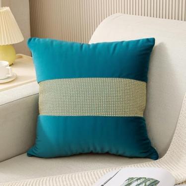 Imagem de Fronha decorativa de diamante dourado de alta qualidade com padrão geométrico para sofá, sofá, quarto, hotel (turquesa)