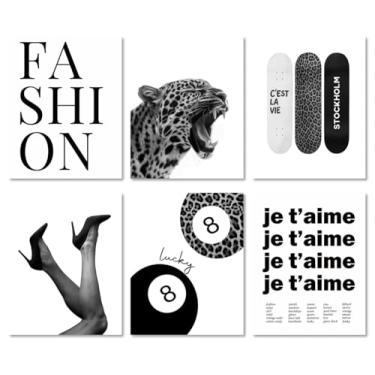 Imagem de Cartazes de arte de parede para decoração de quarto estilo Estocolmo 20 x 25 Cheetah Leopard Fashion Poster 6 peças Meninas Quarto Dormitório Impressões Estéticas Moda Moda Funky 8 Bolas Preppy