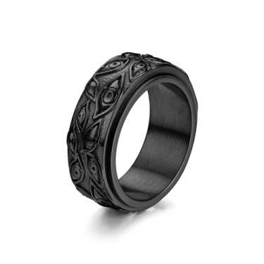 Imagem de Anel giratório de aço inoxidável, olho turco vintage para homens e mulheres, acessório elegante, presente de aniversário unissex, tamanho 7-13 - prata/ouro/preto, Aço inoxidável, Sem pedra preciosa