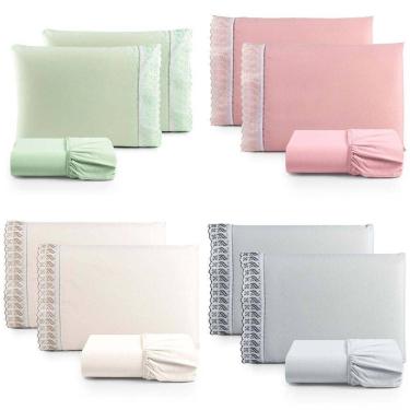 Imagem de Kit Jogo De Cama Lençol Lese King 3 Peças Com 4 Un. Cores 2 - 100% Algodão