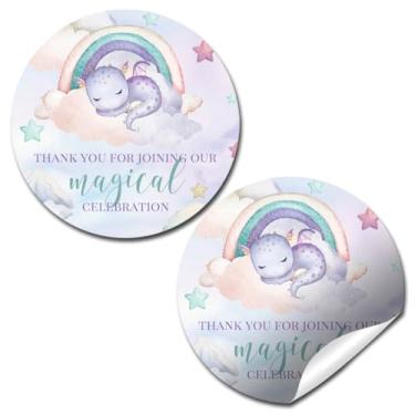 Imagem de Adesivos de chá de bebê dragão mágico para meninas - 40 etiquetas redondas de agradecimento de 5 cm - Adesivos de lembrancinha de festa de fantasia encantada, selos de envelope e etiquetas de sacolas