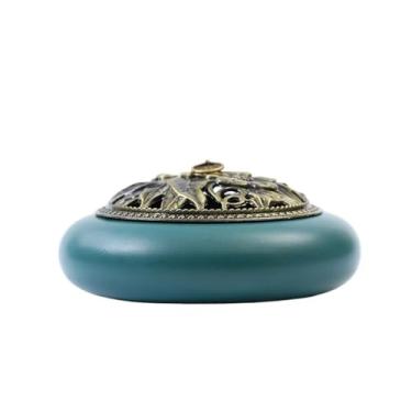 Imagem de Porta-incenso decorativo Queimador de incenso de cerâmica criativo, suporte vintage de flor de lótus com tampa para incenso/cone/espiral/varetas(Green)