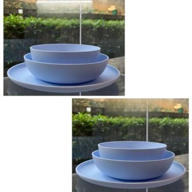 Imagem de ogo de 3 Pratos Resistente Linha Colours – Variedade de Cores, Livre de BPA e Uso no Micro-ondas | Prato Raso, Fundo e Bowl Modernos(Kit 2 jogos de pratos/Nuvem)
