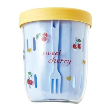 Imagem de MotiveTech Copo para salada de frutas com cesto escorredor, reutilizável, com alça, 600ml, portátil, para viagens, festas e escritório, Style H