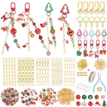 Imagem de Ecoofor Kit de fabricação de chaveiros de Natal com 251 peças para crianças e adultos – Inclui 20 clipes de chaveiro, 25 correntes extensoras, 81 pingentes, acessórios de miçangas, alicates de joias