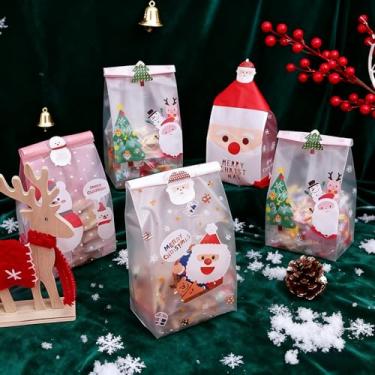 Imagem de 10 unidades de sacos de Natal de 22 x 21,6 cm - para doces, rosquinhas, pão, chocolate e biscoitos | 4 designs | Para lembrancinhas de festa de fim de ano e embalagem de presente