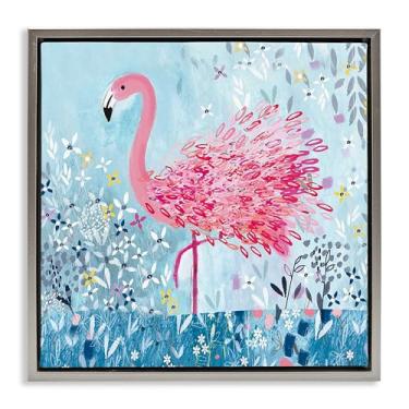 Imagem de Stupell Industries Arte de parede em tela flutuante com moldura dourada de flamingo, design de Clare Tupper, 45 x 45 cm
