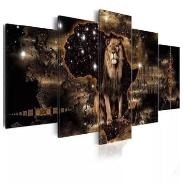 Imagem de Kit quadro decorativo 5 peças 95x60cm Mosaico Leão Religioso