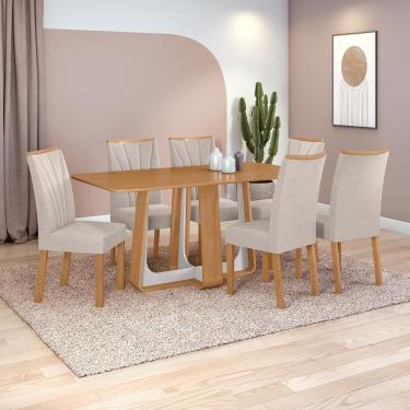 Imagem de Conjunto Sala De Jantar Mesa Easy Pop 170x90cm Tampo Mdf Com 6 Cadeiras Confort Boucle Bege Amêndoa/off White