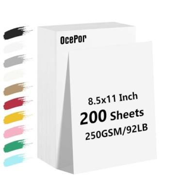 Imagem de OcePor 200 folhas de papel cartolina branco, papel colorido para impressora 21 x 28, cartolina grossa para artesanato, scrapbook, impressão de escritório, convites, certificados, 41,7 kg/250gsm