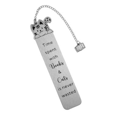 Imagem de Marcador Gato para Mulheres, Marcador de Metal Fofo com Pingente em Forma de Livro para Amantes Livros e Gatos Mulheres Homens Leitores Adolescentes Crianças Meninas Meninos