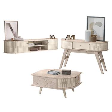 Imagem de Rack Bancada Suspensa Algarve Com Aparador Estoril E Mesa De Centro Indianápolis Calacata Off White