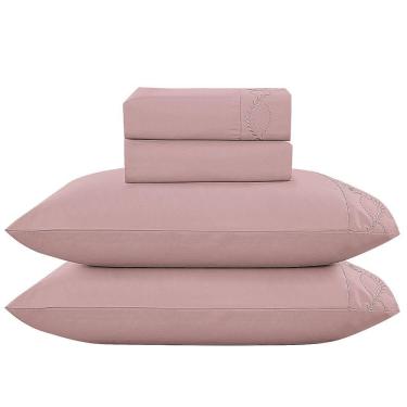 Imagem de Jogo De Cama Lençol Casal Romantico Percal 300 Fios 4 Peças Rosê 100% Poliéster