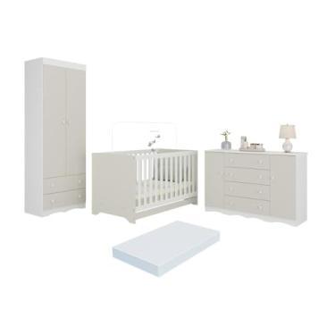 Imagem de Quarto de Bebê Completo Berço Americano 3 em 1 Colchão Realeza Multimóveis Mp4611 Branco/off White