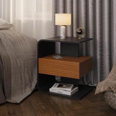 Imagem de Mesa de Cabeceira Celta em Mdf 15mm com 1 Gaveta Preto e Cedro