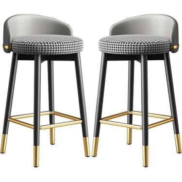 Imagem de Conjunto De 2 Bancos Altos De Metal Para Casa 55cm/65cm Cadeira De Café Da Manhã Moderna Para Cozinha Com Pernas De Metal E Encosto Para Ilha De Cozinha/bar Em Casa, Gray Cloth, 65cm