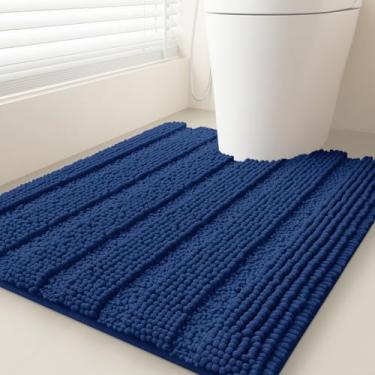 Imagem de ACCUMTEK Tapete De Banheiro Listrado Jeans Azul, Tapete De Banheiro De 24" X 20" De Contorno, Tapete Ultramacio E Antiderrapante De Chenille, Tapetes De Banho Felpudos E Absorventes Para Banheiro, Q
