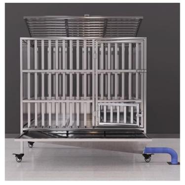 Imagem de Caixa para cães, caixa de aço inoxidável para cães grandes, canil com rodas, alta ansiedade indestrutível, design de porta dupla e vaso sanitário (110 cm/43,3 pol.)