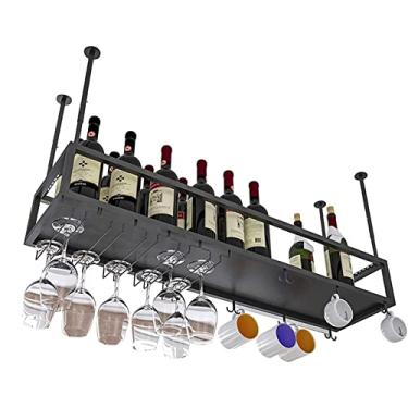 Imagem de Rack para copos de vinho de teto, rack de vinho suspenso de ferro, 30 a 59,9 cm de altura ajustável para rack de vinho, suporte de vinho preto montado na parede, perfeito para bar Ckitchen/80 cm