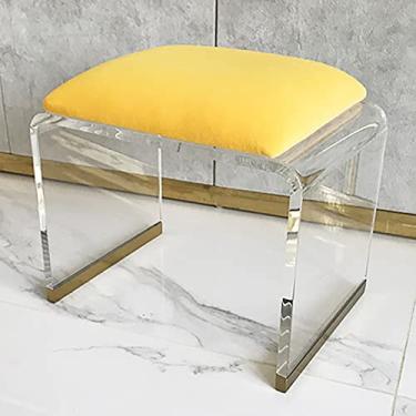 Imagem de Banqueta de acrílico transparente com assento acolchoado de veludo, banquinho macio para pés de descanso para sala de estar, banco de cozinha transparente moderno para e Aldults-C 32 x 23 x 26 cm (13