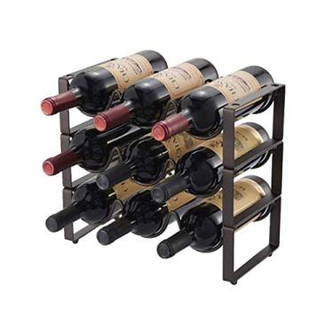 Imagem de Rack de vinho com 9 garrafas, moldura combinada de 3 camadas, arte de ferro, suporte para exibição no chão, suporte para garrafa de vinho