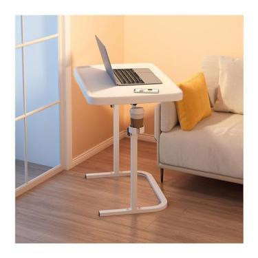 Imagem de BSNANCA Mesa de cabeceira dobrável ajustável com suporte para copos, mesa de laptop e bandeja de jantar portátil para sofá, mesa de TV ajustável em altura (branca)
