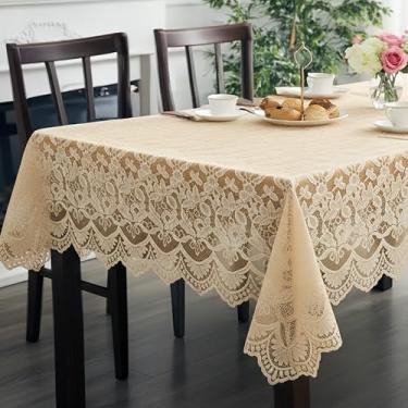 Imagem de Juvale Toalha de mesa de renda marfim para mesas retangulares 152 x 300 cm – design floral vintage elegante com bordas recortadas, poliéster durável, perfeita para casamentos, festas de chá e