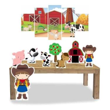Imagem de Kit Display Festa Fazendinha Menina Cabelo Castanho + Quadro - X4adesi
