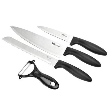 Imagem de Conjunto De Facas Inox Escovado Preto 4 Pçs Com Descascador - Wincy