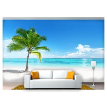 Imagem de Papel De Parede Praia Mar Coqueiro Céu 3D Npr227 - Você Decora